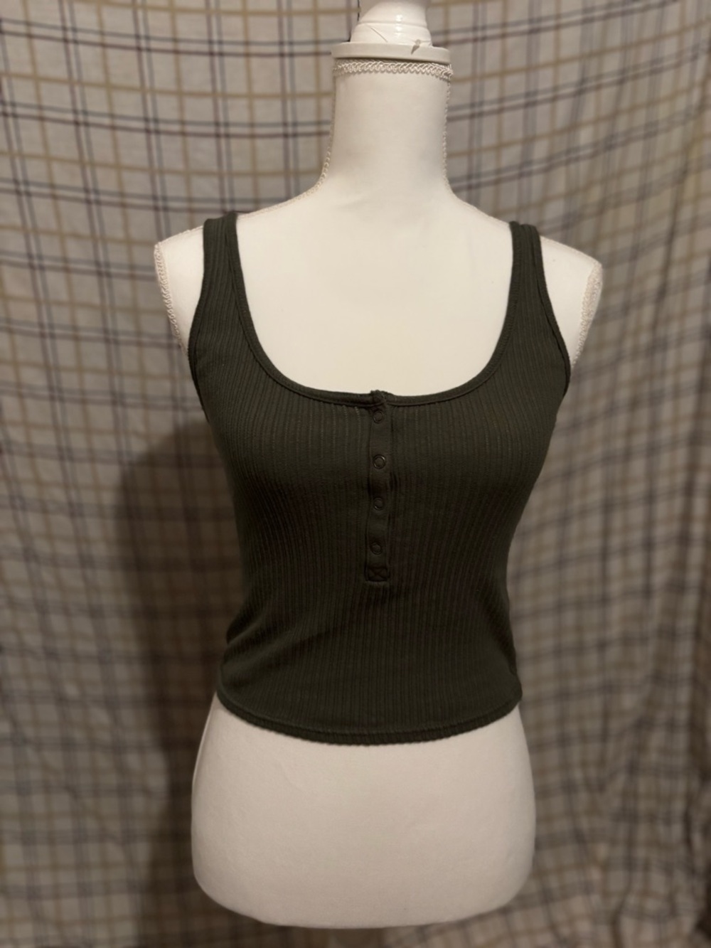 wild fable Olive Ribbed Scoop Tank with Button Placket